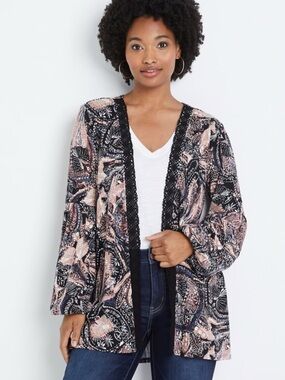 Maurices Paisley Open-Front Kimono Cardigan Size 2